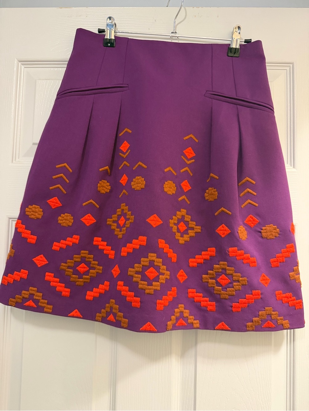 Nanette Lepore Purple A-Line Skirt with Orange & Brown Embroidery